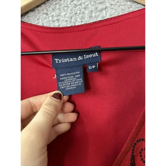 Tristan & Iseut Wrap Dress Small Knee Japanese Floral Red Ruffle Retro 70s Y2K - Picture 4 of 16